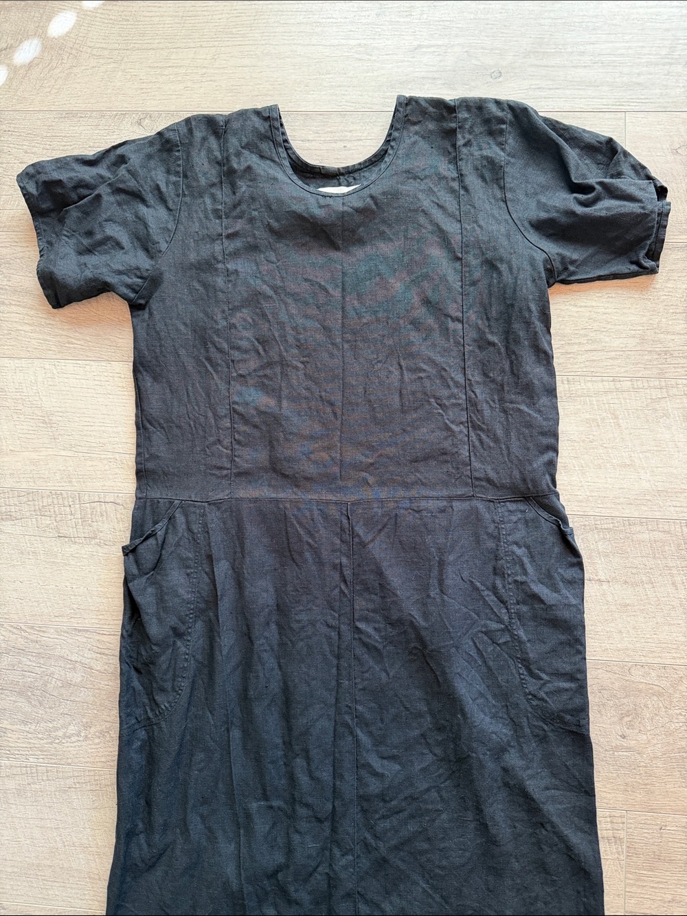 FLAX 100% Linen Black Maxi Dress with Pockets - Picture 2 of 8